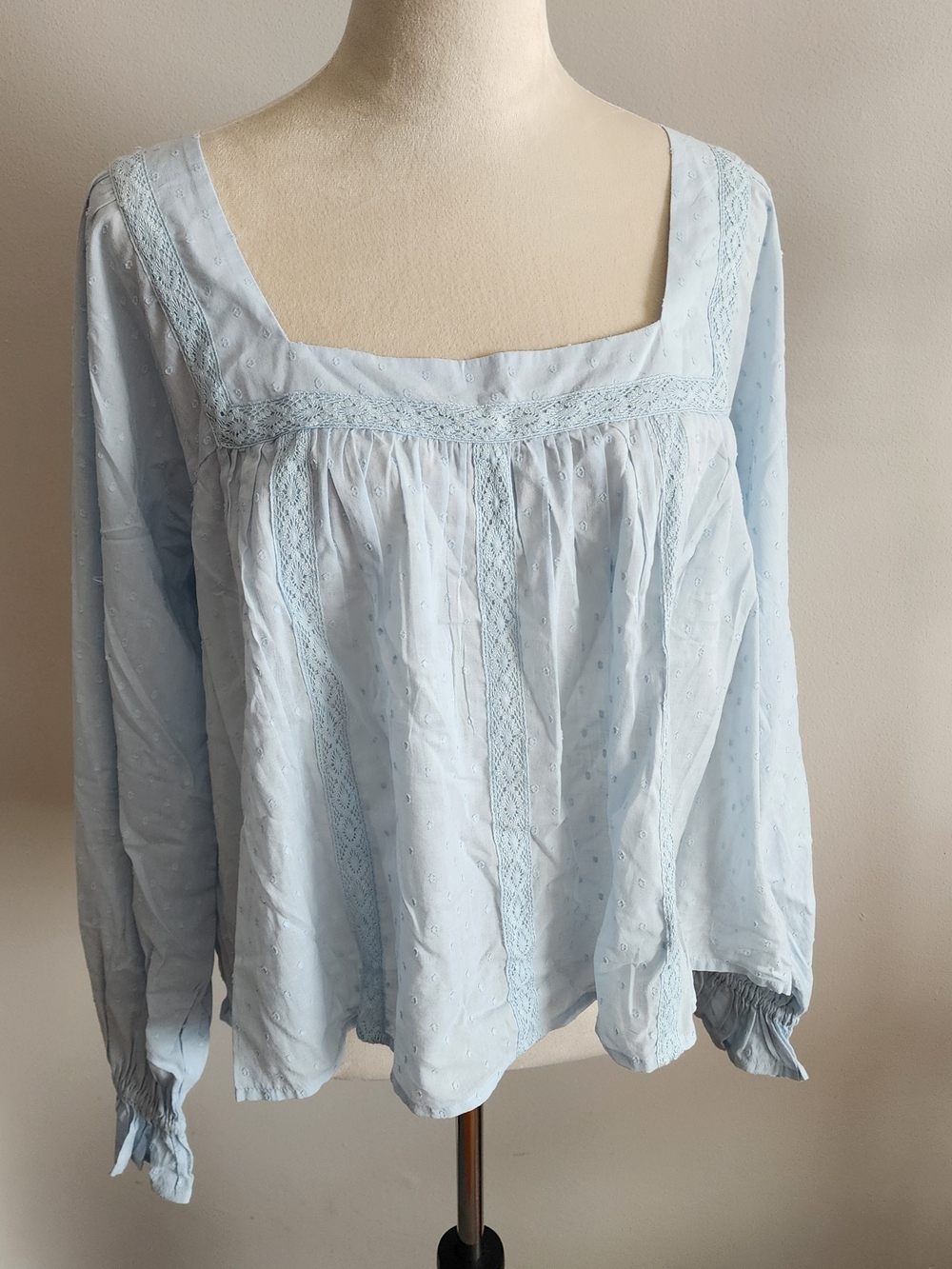 Kimchi Blue Blue Hazel Lace-Trim Long Sleeve Babydoll Top